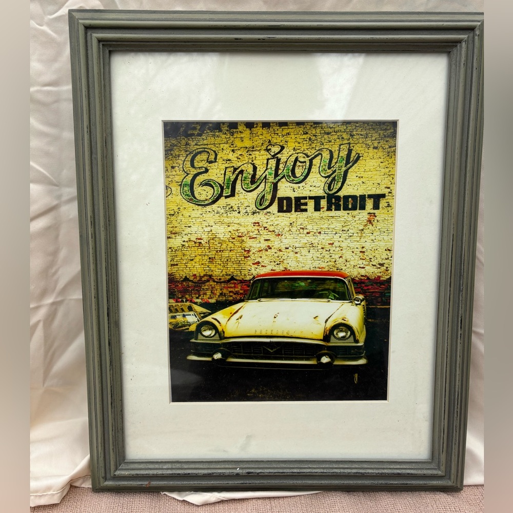 Enjoy Detroit Vintage Car Wall Art - Yellow & Red